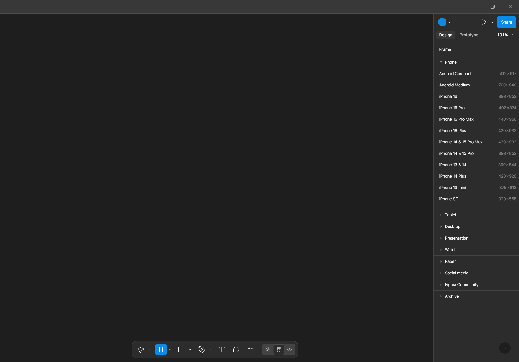 Các Frame Presets có sẵn của Figma